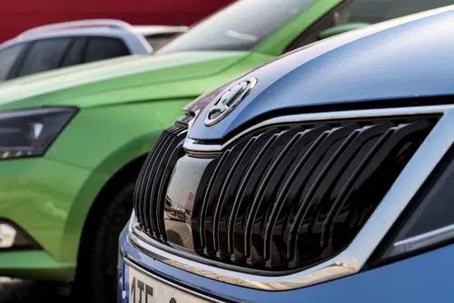 blue skoda car close-up
