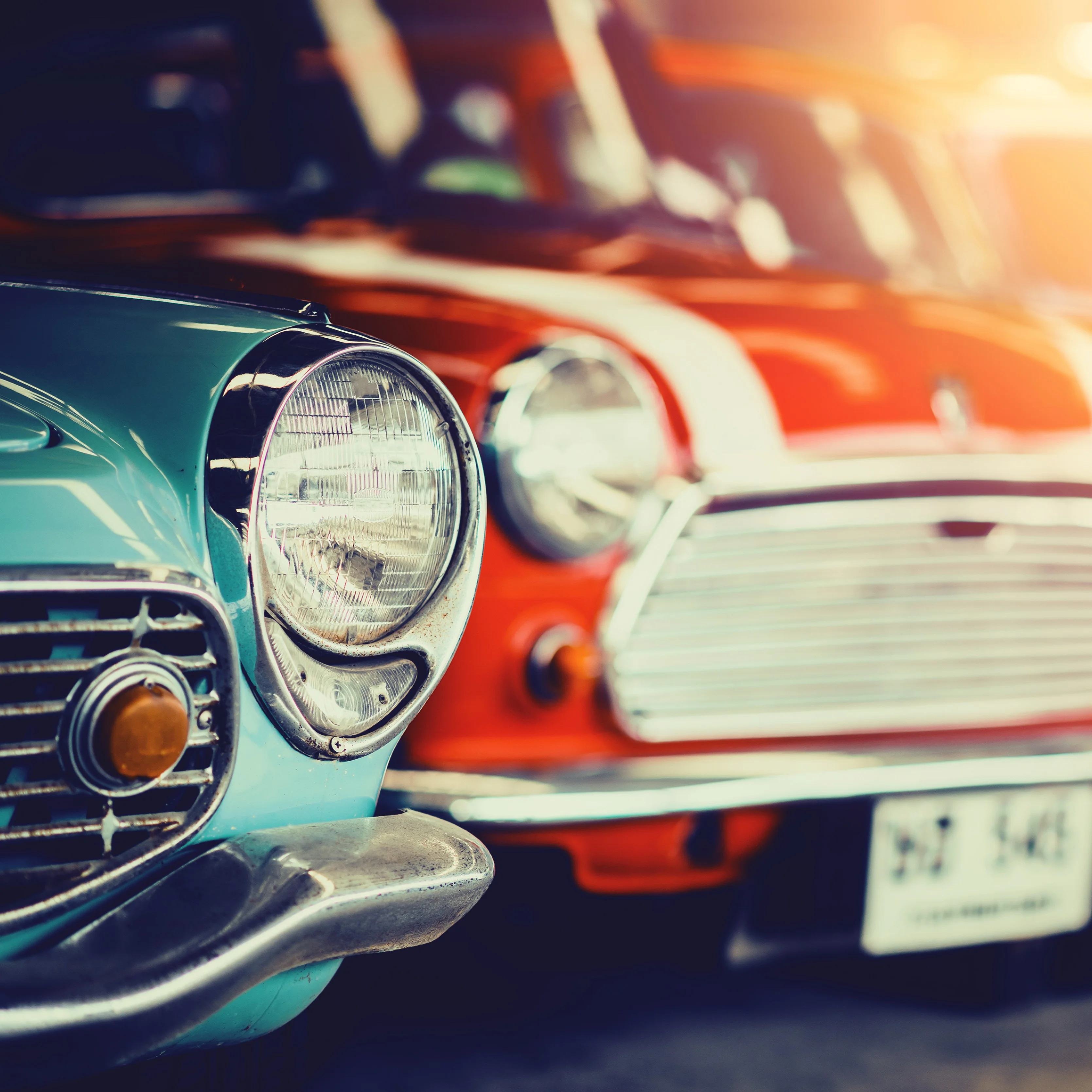 Parked Classic Cars In The Sun